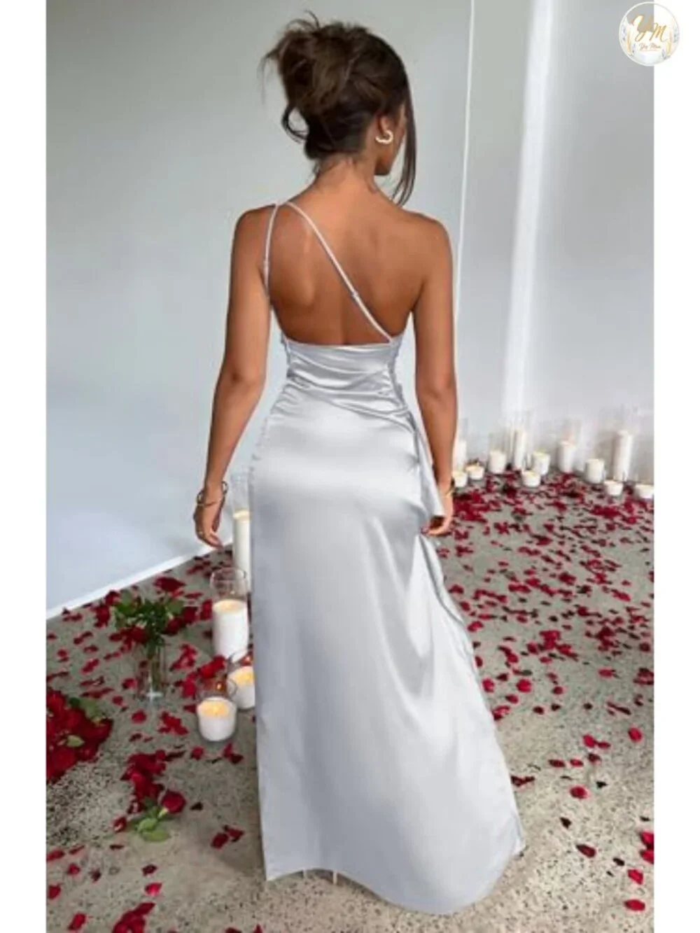 Women's High Split One Shoulder Satin Maxi Dress S-XL